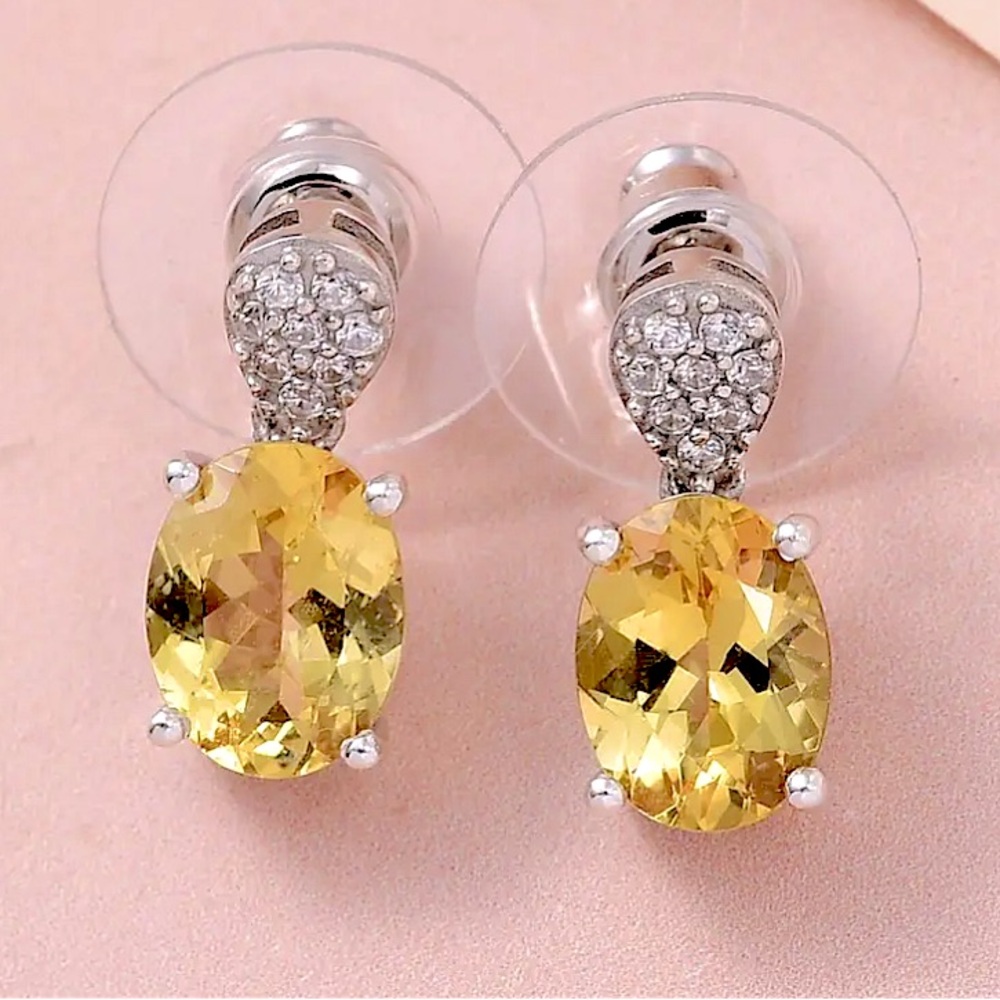 🤩 New Yellow Apatite with White Zircon 925 Silver Earrings